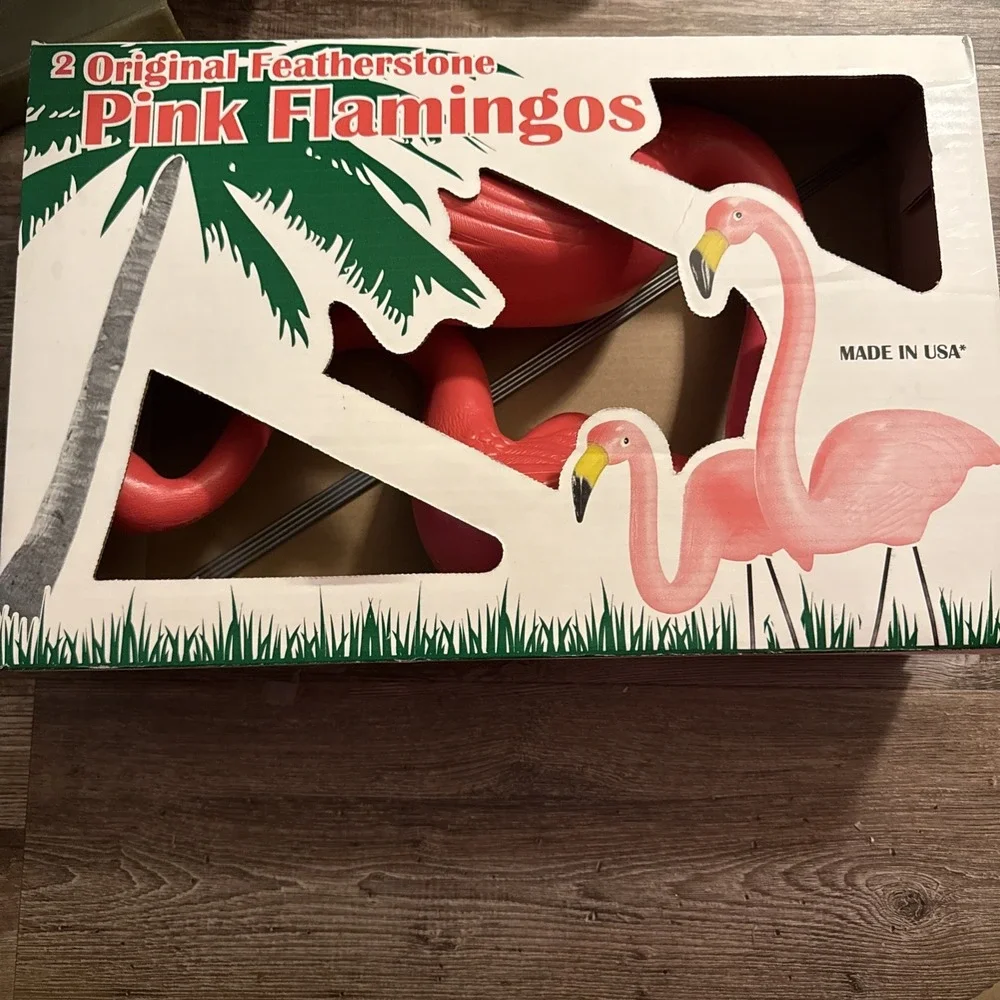 2 NEW in Box Don Featherstone Blow Mold Pink Flamingo Lawn Yard Birds USA NWT